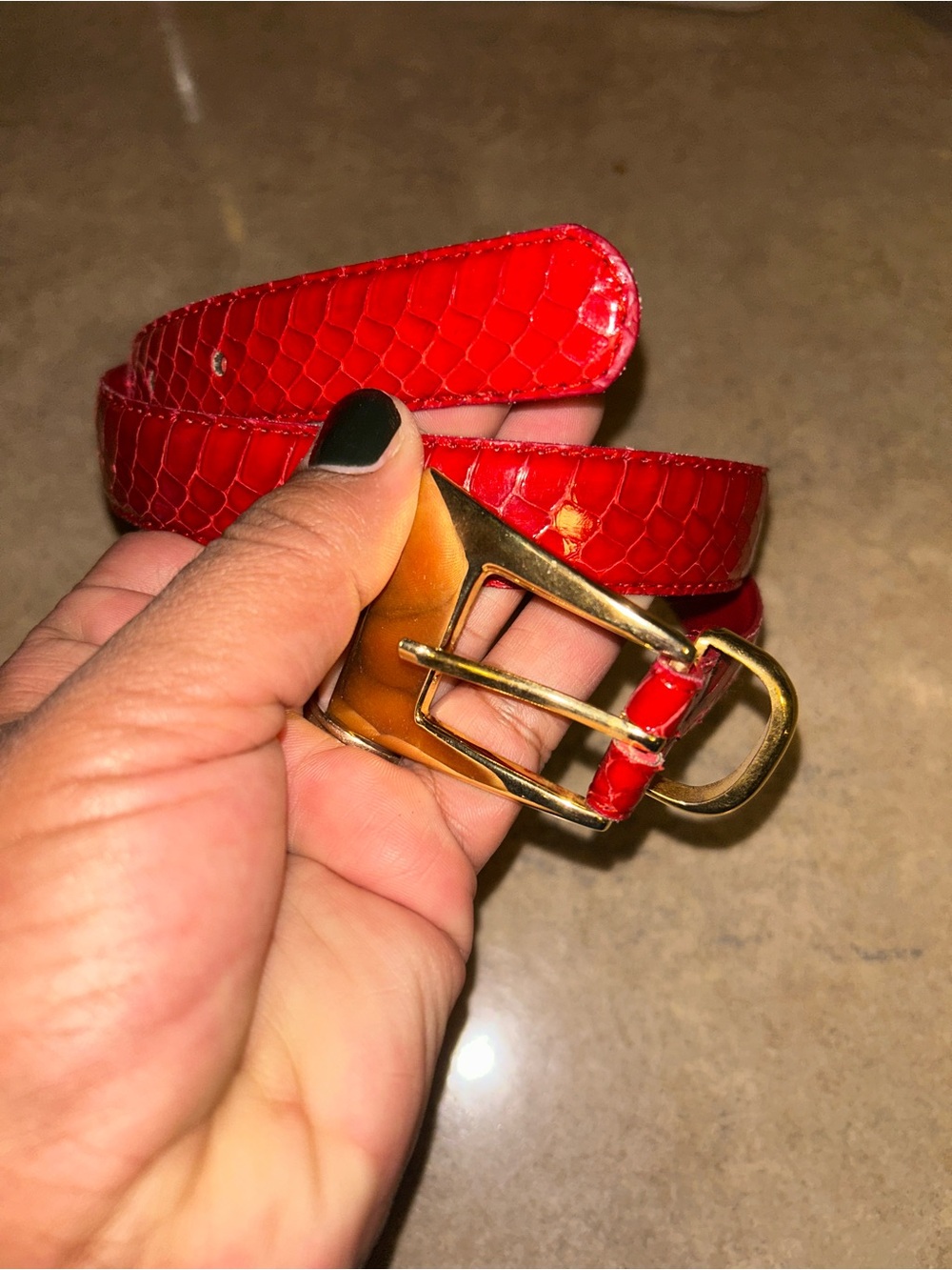 Snakeskin Belt - red with Goldtone hardware